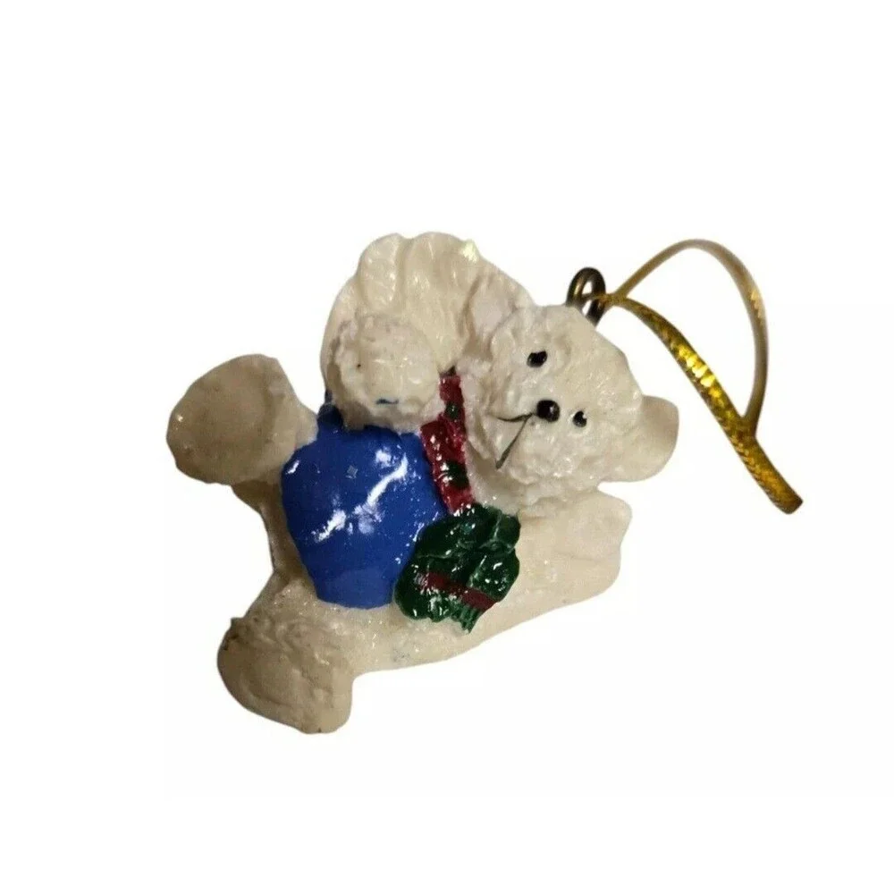 (4) Christmas Ornaments Angel Bear Wings SetPolystone Ornaments